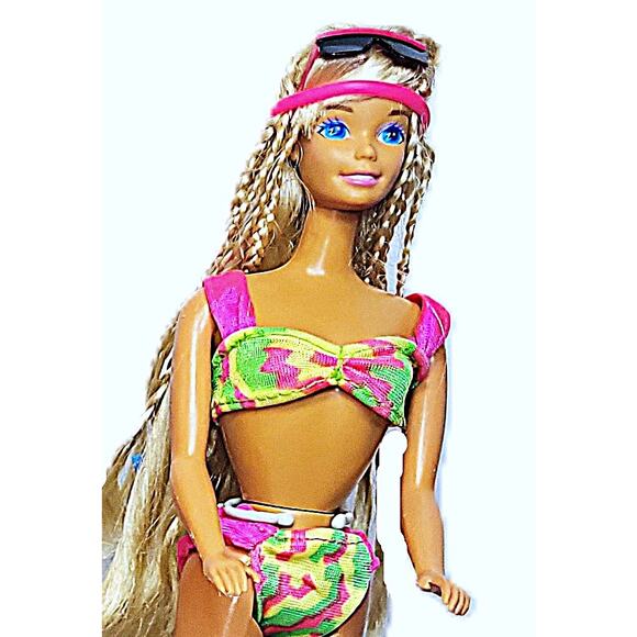 1990 Vintage Braided Hawaiian Fun Barbie with Z's in Her Eyes - Picture 6 of 11